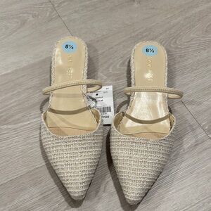 Nine West Cream Woven Mules